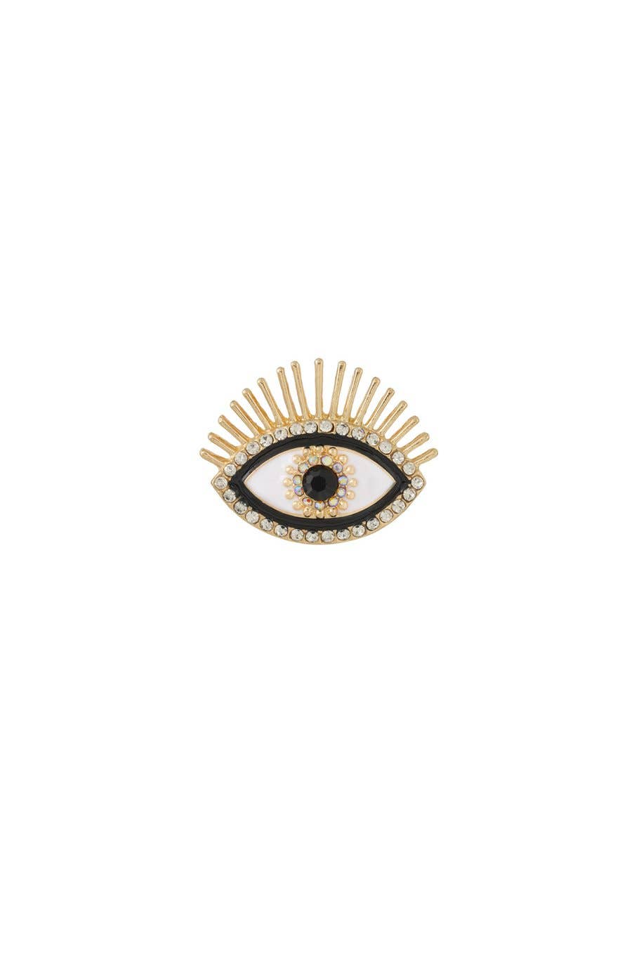 Broche œil en métal et strass